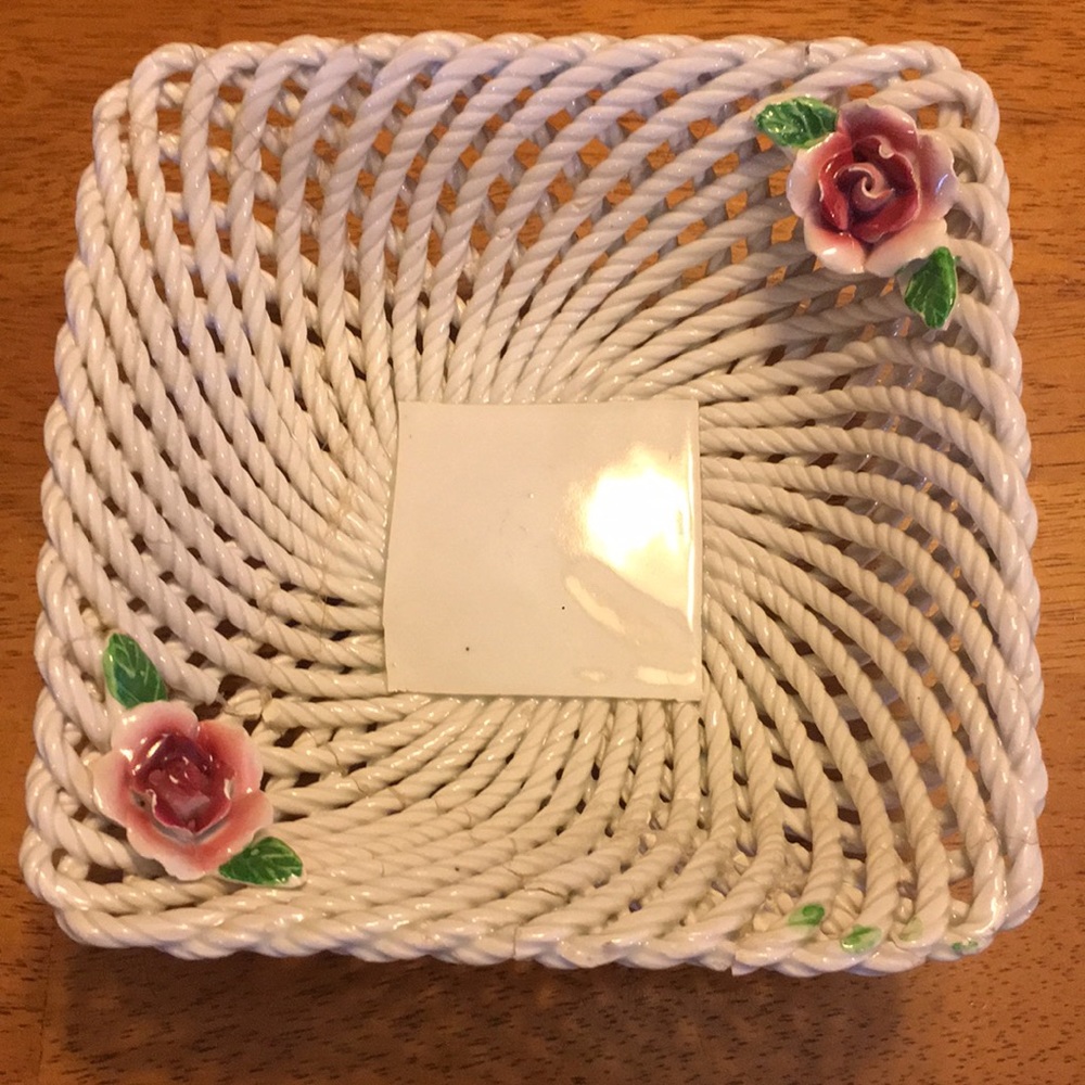 Vintage Victorian Porcelain Basket with rose detailing